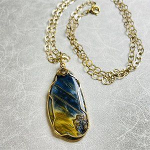 Labradorite Wire Wrapped Boho Necklace Pendant 24" 1/20 14k Gold Filled Chain
